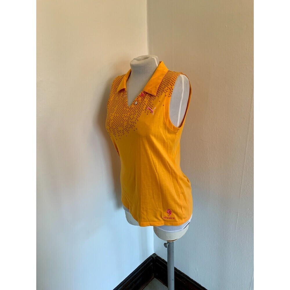 Puma Golf Sleeveless Top Dot Pattern Polo Orange Hawaii Wailea L y2k 2000s Tenni